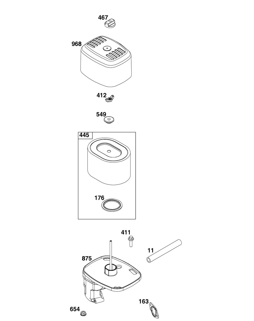 Air Cleaner Group Diagram and Parts List for 25T237-0036-H5 200000 - 399999 Briggs and Stratton Engine